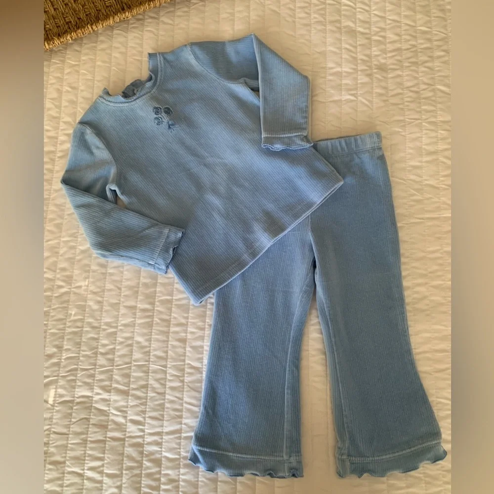 VTG Children's Place Set Girls Size 24M Blue Y2k Velour Top Pants Ribbed Ruffle - Picture 2 of 16